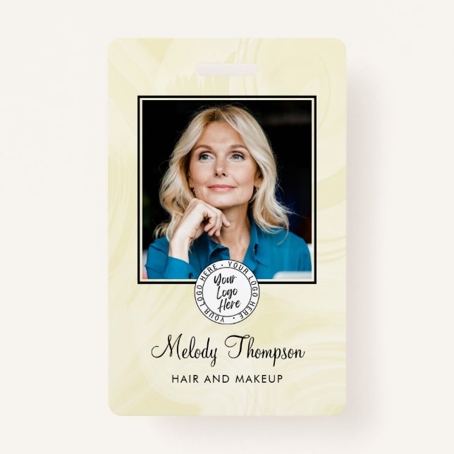 Elegant Script Photo Logo Makeup Hair ID Badge (Front)