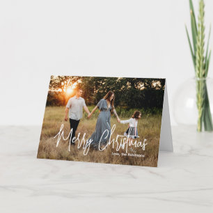 Elegant Script Photo Modern Christmas Holiday Card