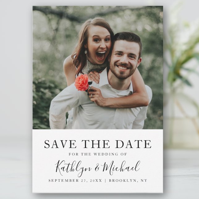 Elegant Script Photo Modern Minimalist Wedding Save The Date (Creator Uploaded)