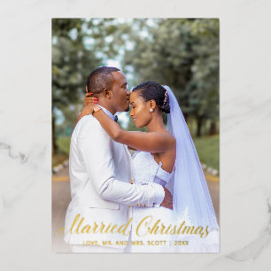 Elegant Script Photo Modern Newlywed Christmas
