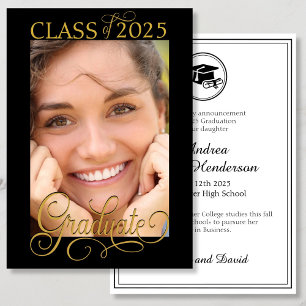 Elegant Script Photo Overlay Graduate Announcement