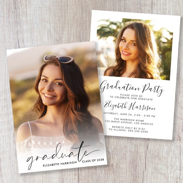 Elegant Script Photo Overlay Graduation Party Invitation (Elegant Script Photo Overlay Graduation Party Invitation)