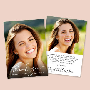 Elegant Script Photo Overlay Graduation Thank You Card