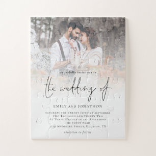 Elegant Script Photo Overlay Wedding Invitation  Jigsaw Puzzle