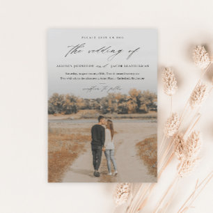 Elegant Script Photo Overlay Wedding Magnetic Invitation