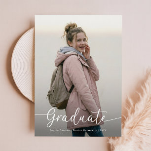 Elegant Script Photo Pink Bow Graduation Thank You Postcard