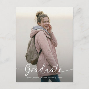 Elegant Script Photo Pink Bow Graduation Thank You Postcard