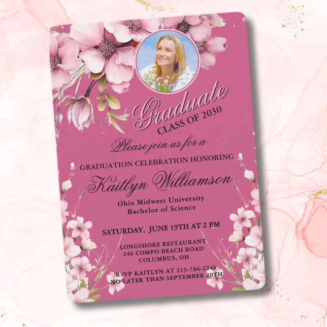 Elegant Script Photo Pink Graduation Party Invitation (Creator Uploaded)