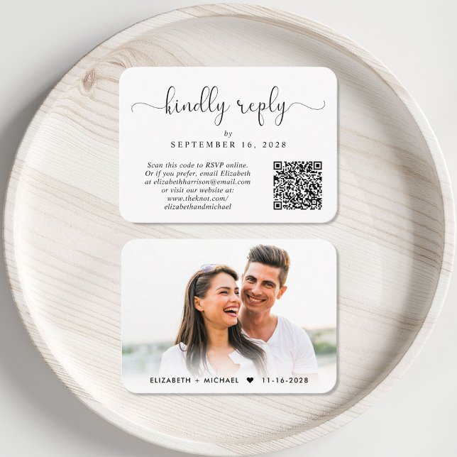 Elegant Script Photo QR Code Wedding RSVP Enclosure Card (Creator Uploaded)