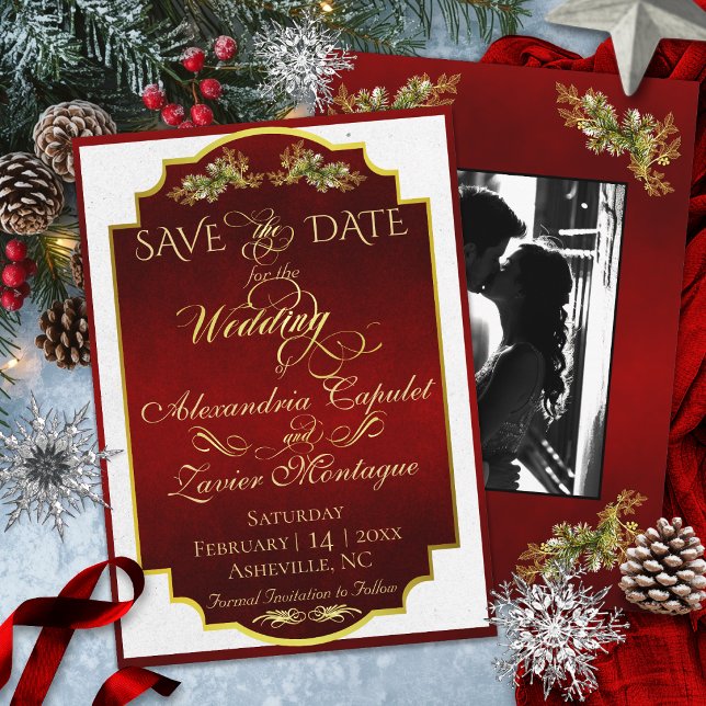 Elegant Script & Photo - Red/Gold Save The Date (Creator Uploaded)