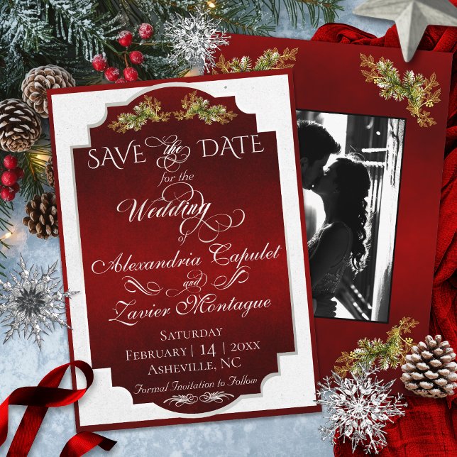 Elegant Script & Photo - Red/Silver Save The Date (Creator Uploaded)