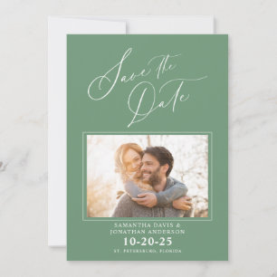 Elegant Script Photo Sage Green Save The Date