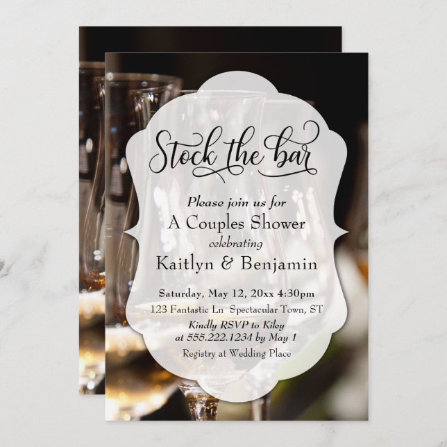Elegant Script, Photo Stock the Bar Couples Shower Invitation (Front/Back)