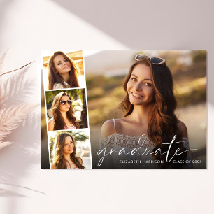 Elegant Script Photo Strip Graduation Party Invitation