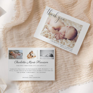 Elegant Script Photo Thank You Birth Announcement