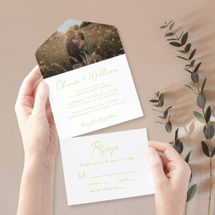Elegant Script Photo Wedding All In One Invitation
