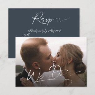 Elegant script photo wedding minimal modern RSVP c Card