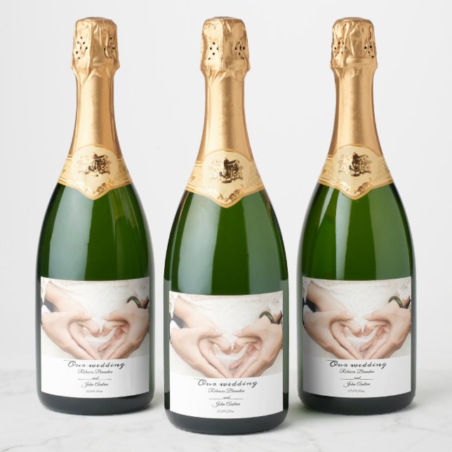 Elegant Script Photo Wedding Party Personalised  Sparkling Wine Label (Bottles)