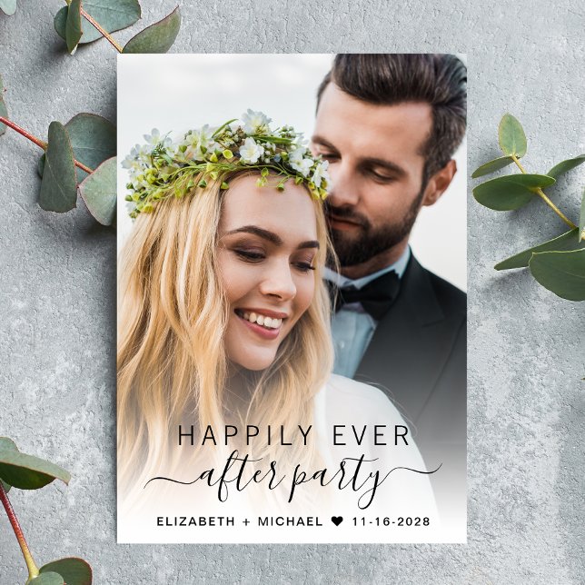 Elegant Script  Photo Wedding Reception Invitation (An chic Happily Ever After Party invitation for your wedding celebration)