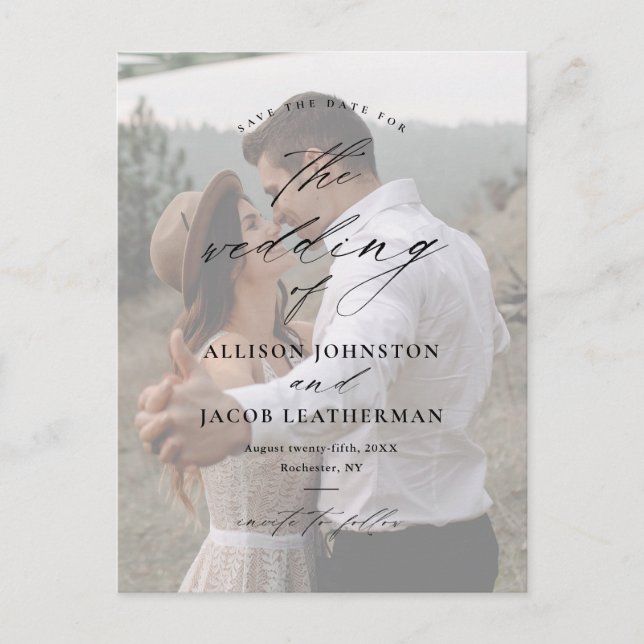 Elegant Script Photo Wedding Save the Date Announcement Postcard (Front)
