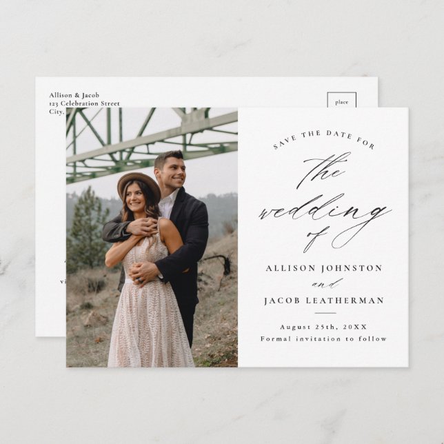 Elegant Script Photo Wedding Save The Date Announcement Postcard (Front/Back)