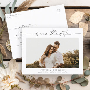 Elegant Script Photo Wedding Save the Date Announcement Postcard