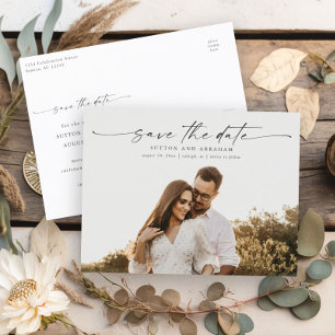Elegant Script Photo Wedding Save the Date Announcement Postcard