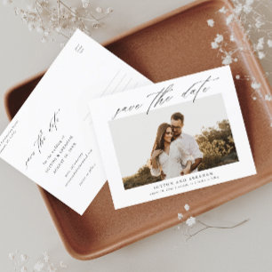 Elegant Script Photo Wedding Save the Date Announcement Postcard