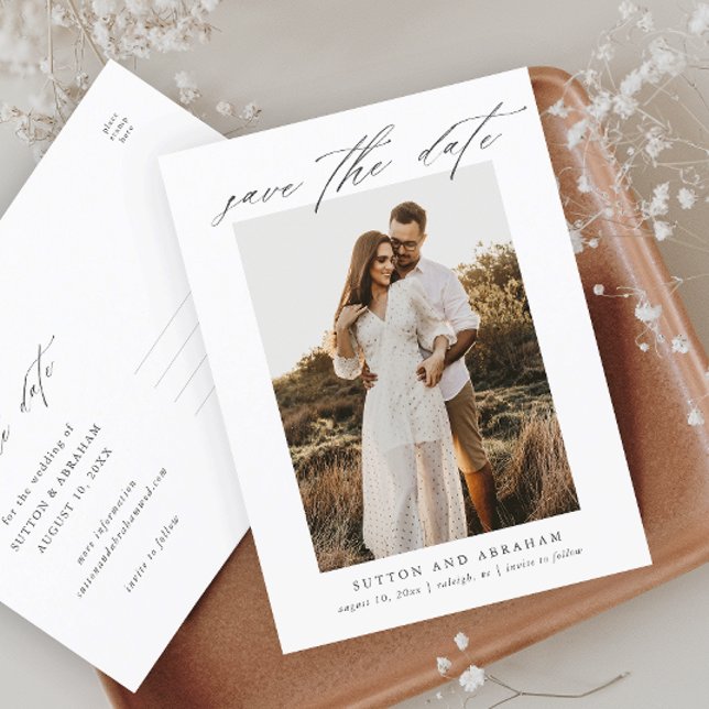 Elegant Script Photo Wedding Save the Date Announcement Postcard (Creator Uploaded)