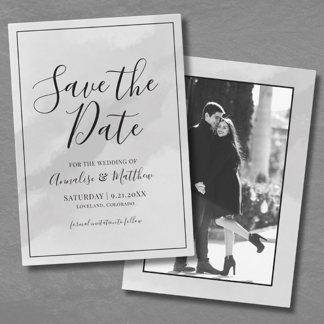 Elegant Script Photo Wedding Save The Date Invitation (Elegant Script Save the Date Wedding Announcement)