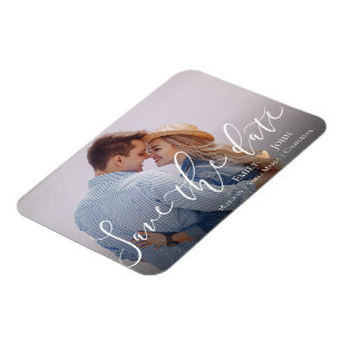 Elegant Script Photo Wedding Save The Date Magnet