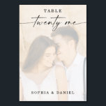 Elegant Script Photo Wedding Table Number 21<br><div class="desc">This design features a lovely photo of your choice. Click the "Click to customise further" button to edit the script wording's colour. Move photo image above overlay layers to centre. See the entire collection for more matching items!</div>