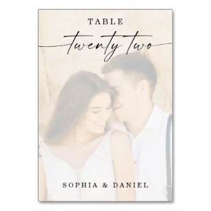 Elegant Script Photo Wedding Table Number 22