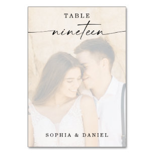 Elegant Script Photo Wedding Table Number Nineteen