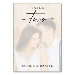 Elegant Script Photo Wedding Table Number Two