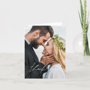 Elegant Script Photo Wedding Thank You Card