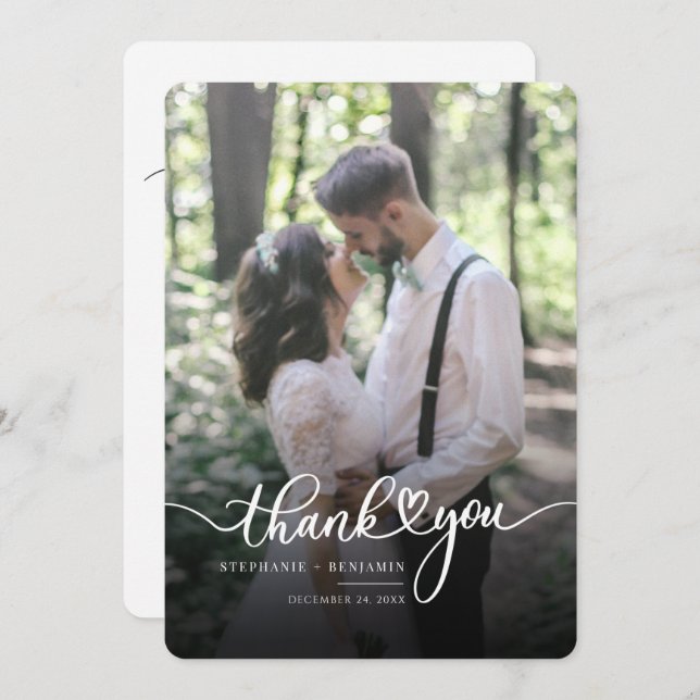 Elegant Script Photo Wedding Thank You Card (Front/Back)