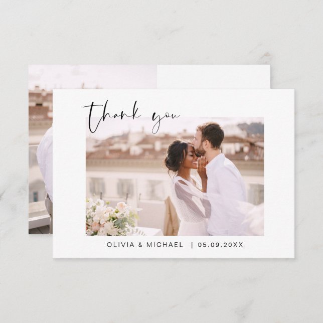 Elegant Script Photo Wedding Thank You Card (Front/Back)