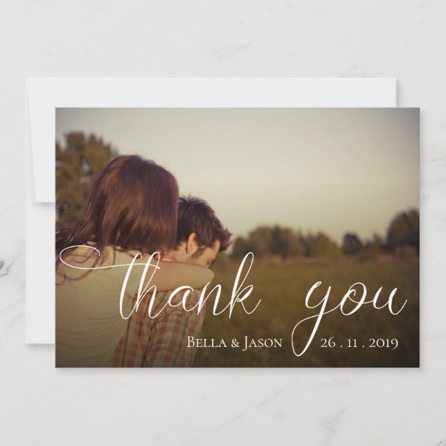 Elegant Script Photo Wedding Thank You Card (Front)