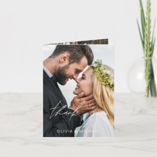Elegant Script Photo Wedding Thank You Card