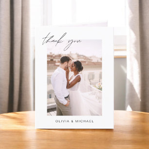 Elegant Script Photo Wedding Thank You Card