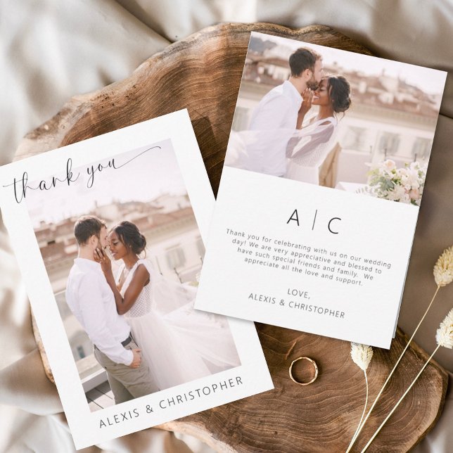 Elegant Script Photo Wedding Thank You Card (Creator Uploaded)
