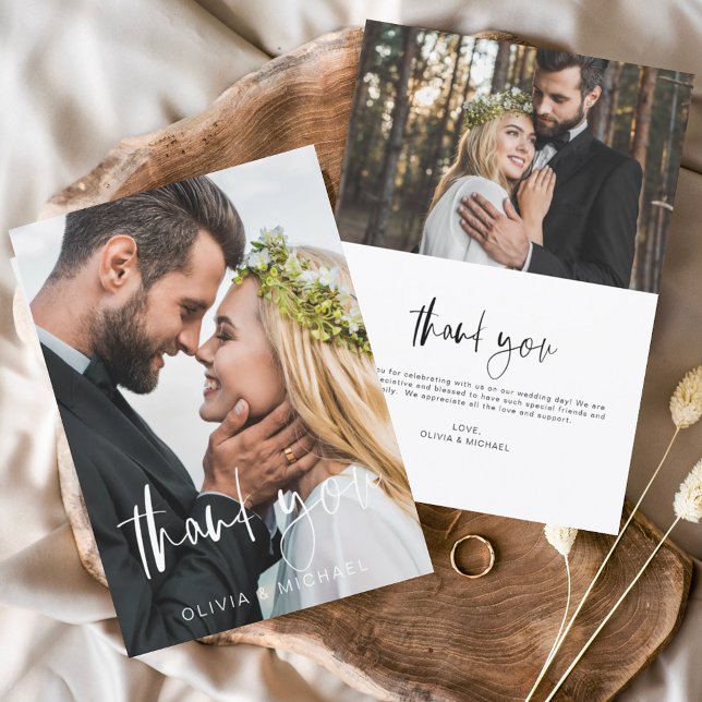 Elegant Script Photo Wedding Thank You Card (Creator Uploaded)