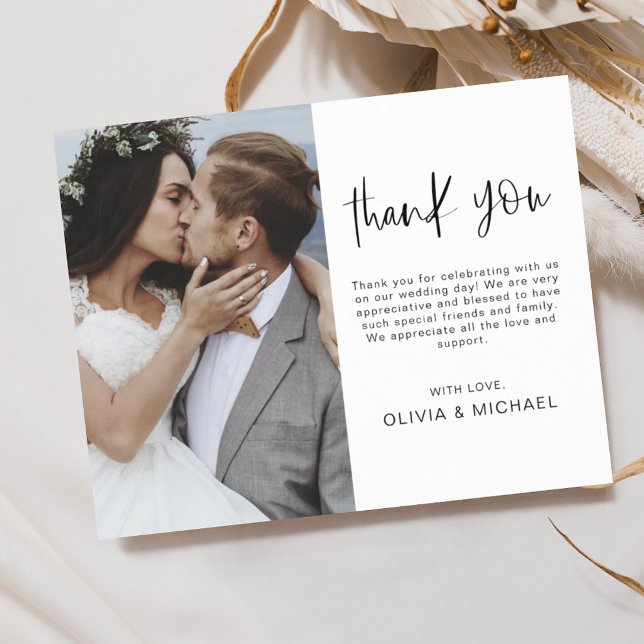 Elegant Script Photo Wedding Thank You Card (Creator Uploaded)