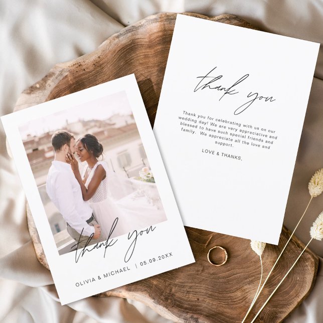 Elegant Script Photo Wedding Thank You Card (Creator Uploaded)