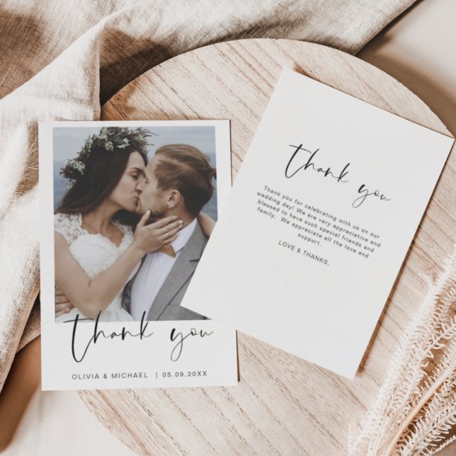 Elegant Script Photo Wedding Thank You Card (Creator Uploaded)