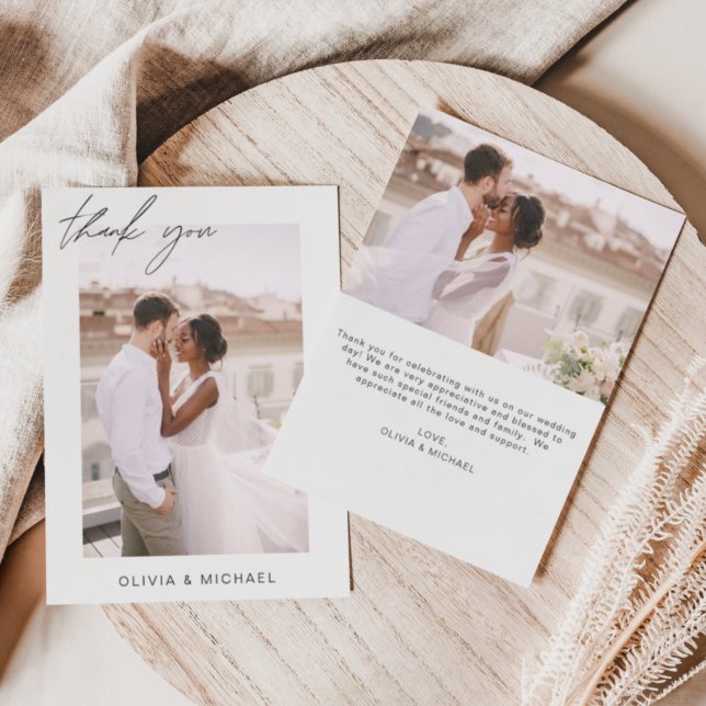 Elegant Script Photo Wedding Thank You Card (Creator Uploaded)