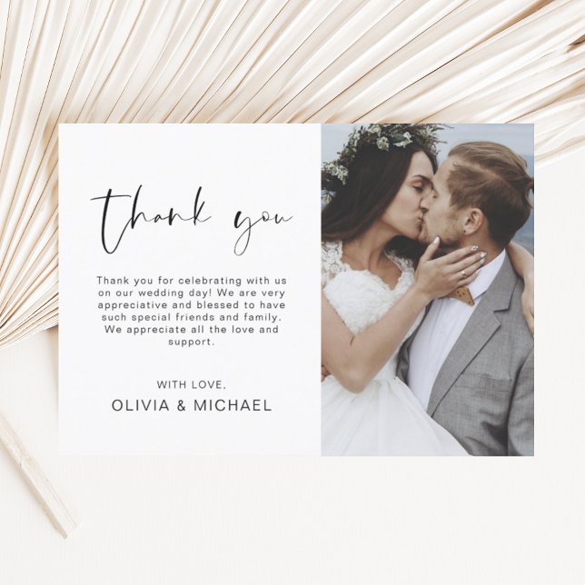 Elegant Script Photo Wedding Thank You Card (Creator Uploaded)