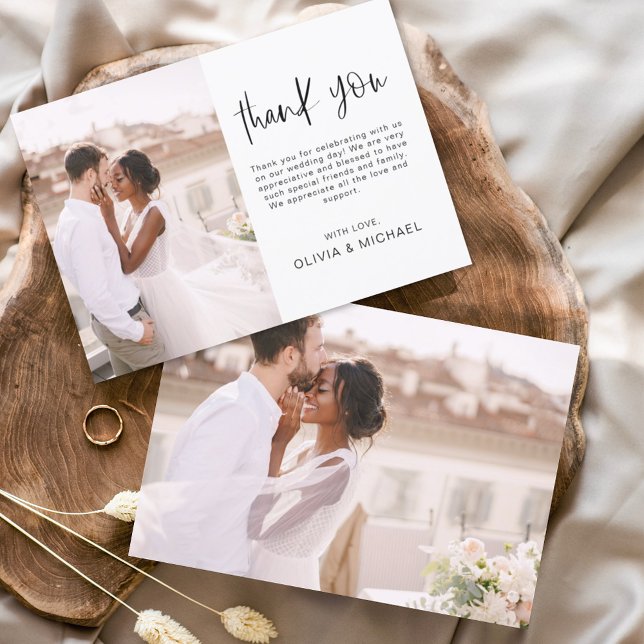 Elegant Script Photo Wedding Thank You Card (Creator Uploaded)