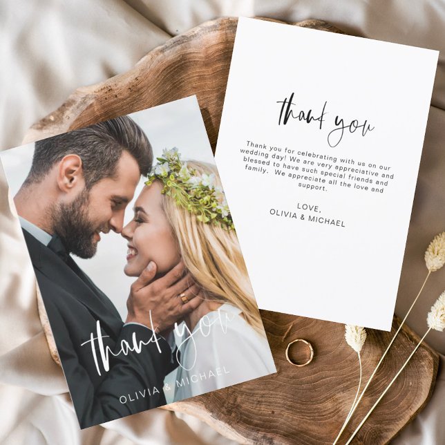 Elegant Script Photo Wedding Thank You Card (Creator Uploaded)
